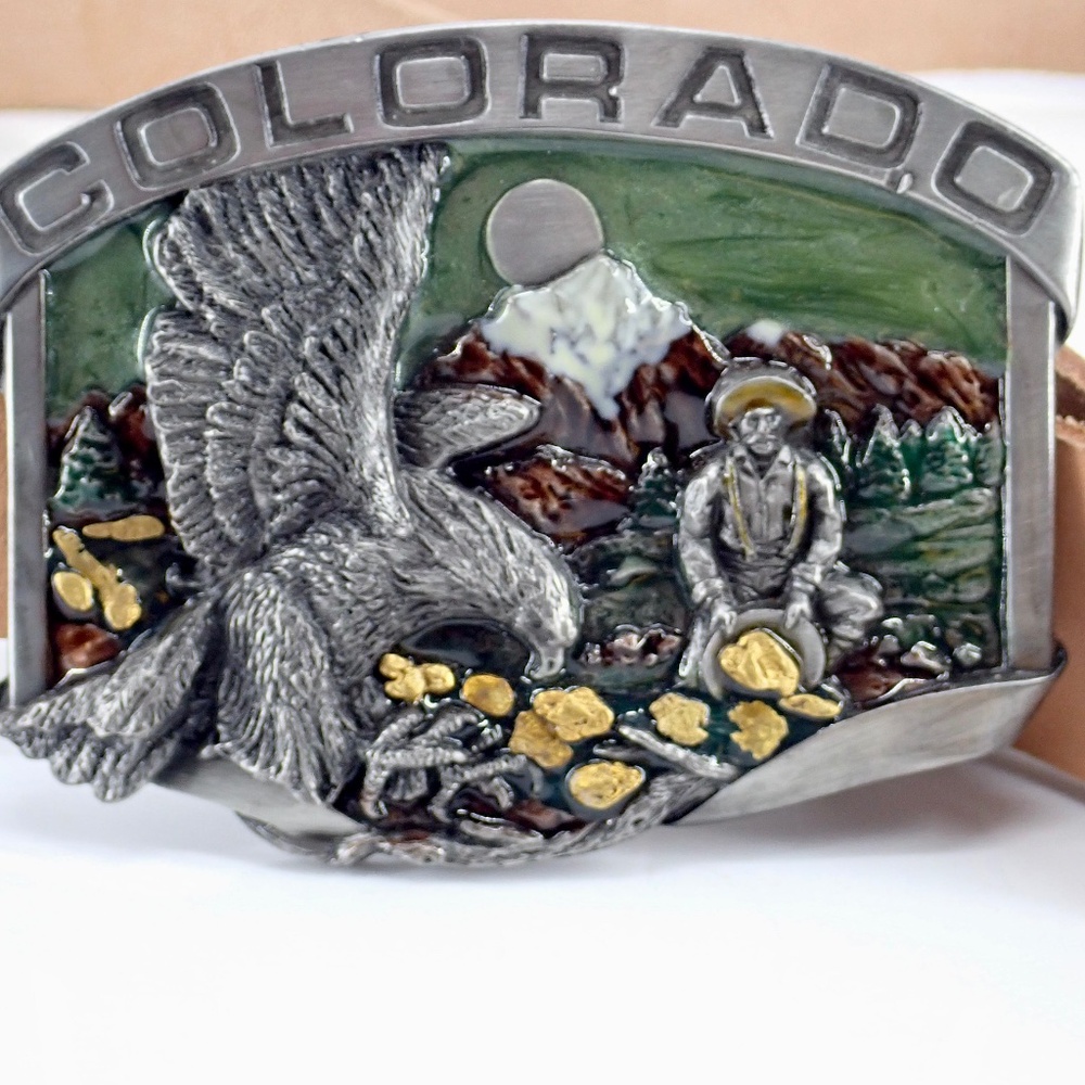 SISKIYOU BUCKLE CO COLORADO BELT BUCKLE 1984 H-23 WILLIAMS OREGON & LEATHER BELT - Picture 4 of 16